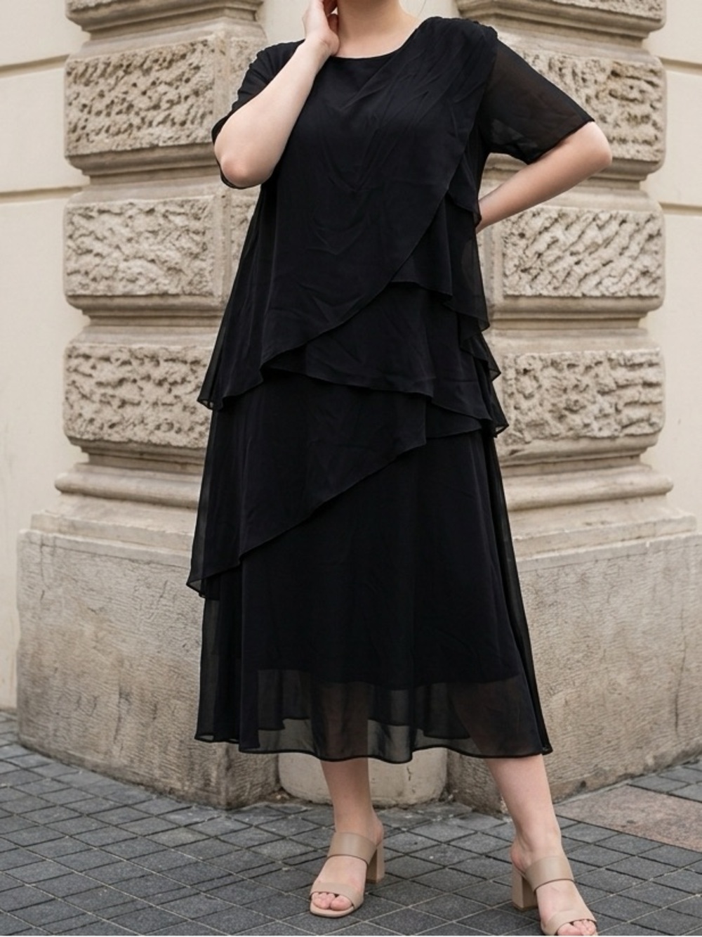 Black Tiered Chiffon Dress